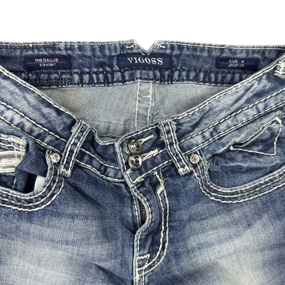 Vigoss The Dallas Straight Leg Mid Rise Embellished Denim Jeans Size 4 Length 33 - Picture 10 of 11
